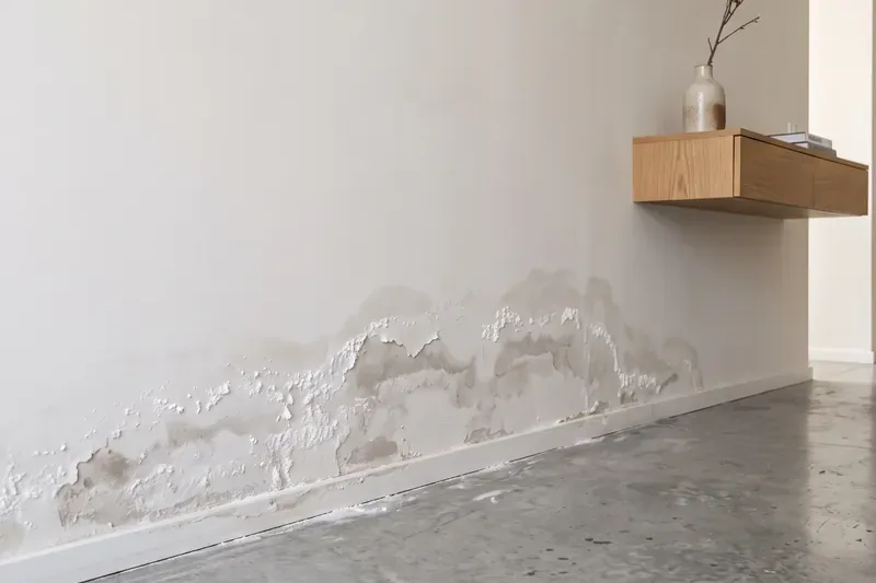 Manchas y sales por capilaridad en la parte baja de una pared
